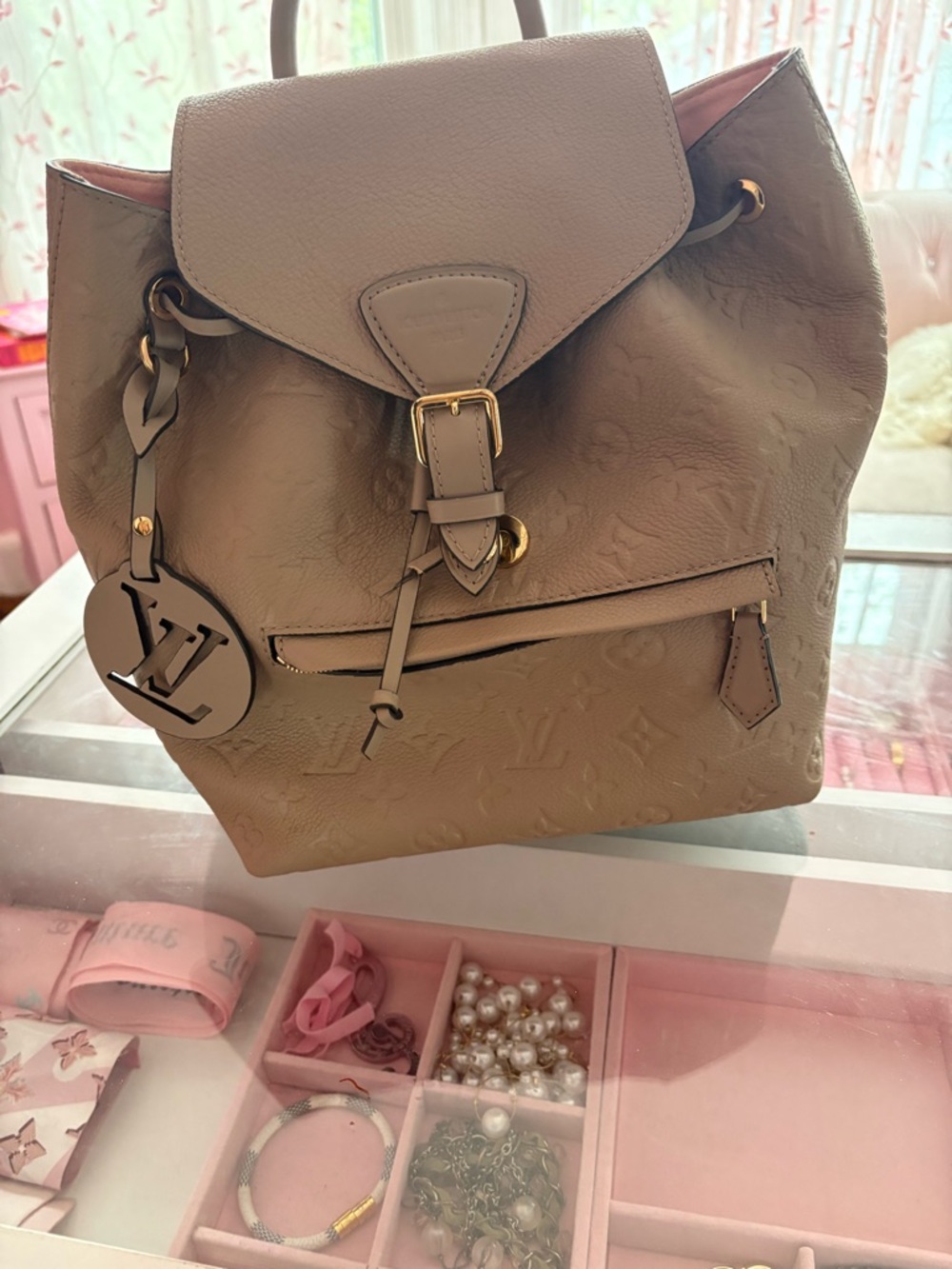 LV Taupe Monogram Empreinte Leather Backpack with Gold Hardware